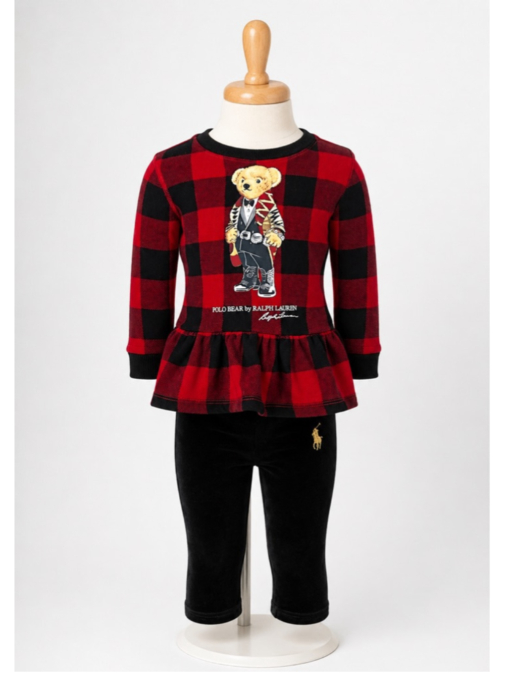 Ralph Lauren Baby Girl Polo Bear Peplum Top & Velour Leggings Set – Size 9M - Picture 2 of 8